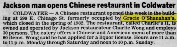 Grace OShanahans - Dec 15 1983 Article (newer photo)